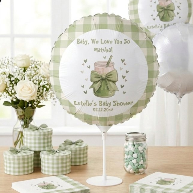 We Love You So Matcha Party Bow Gingham Balloon (Creator Uploaded)