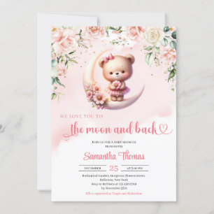 We love you to the moon and back girl baby shower invitation