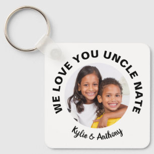 We Love You Uncle Custom Photo and Names White Keychain