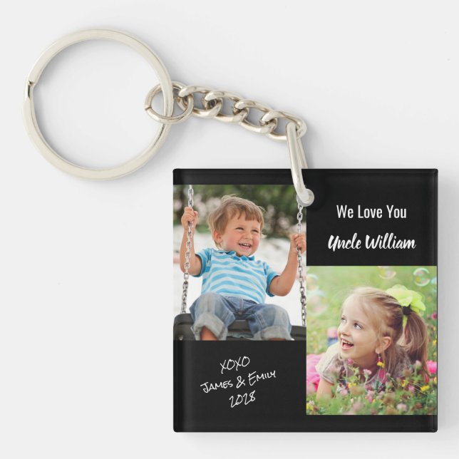 We Love You Uncle Photos Black Keychain (Front)