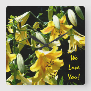 We Love You wall clocks Yellow Lily Flowers