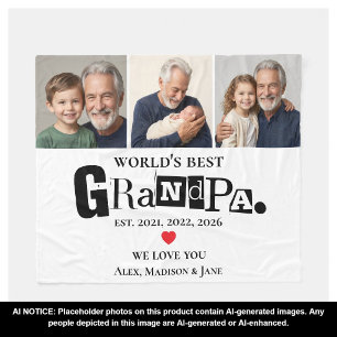 We love you World's Best Grandpa Grankids Photos Fleece Blanket