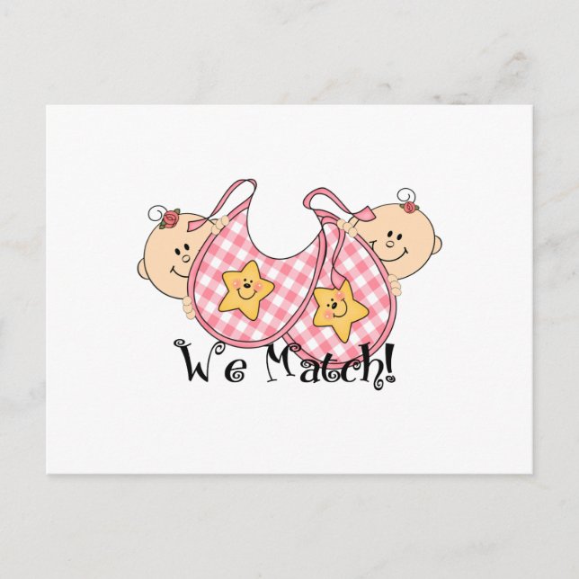 We Match Peeking Twins with Bibs 2 Girls Postcard (Front)