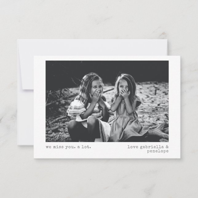 We Miss You Modern Minimalist Personalized Photo Card (Front)