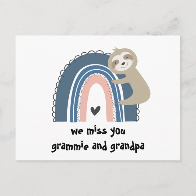 We Miss You Rainbow Sloth Grandparents Postcard (Front)