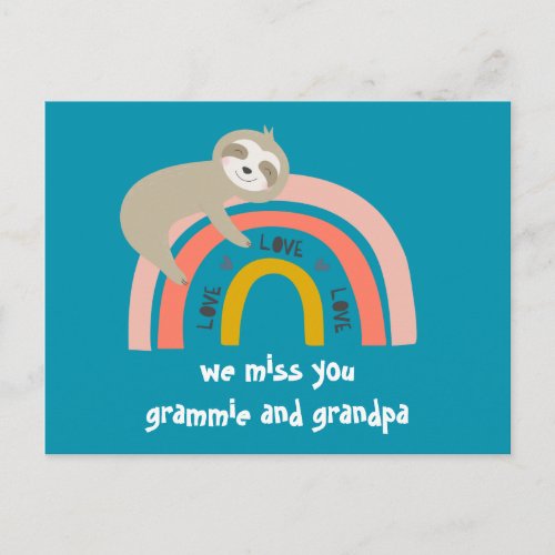 We Miss You Rainbow Sloth Grandparents Postcard