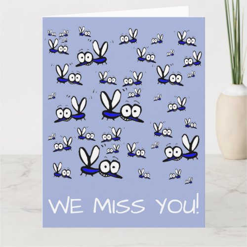 we miss you summer vacation cartoon mosquitoes card