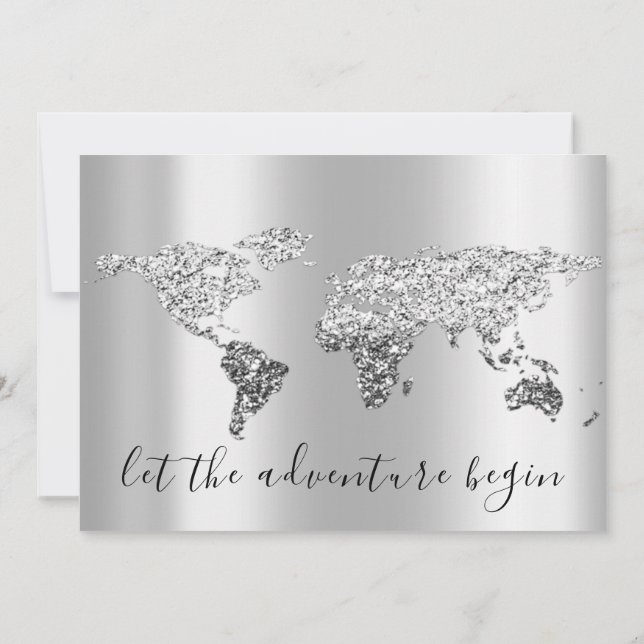We Move Wedding Destination Map Gray Globe Invitation (Back)