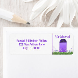 We Moved Announcement Purple Flowers Double Doors Label