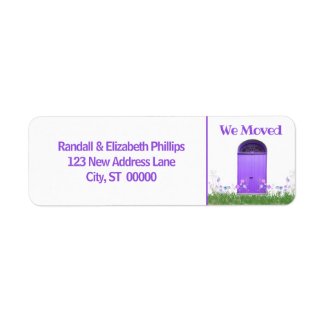 We Moved Announcement Purple Flowers Double Doors Label