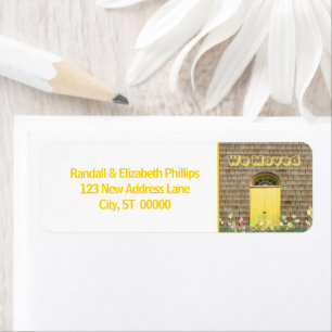 We Moved Announcement Yellow Flowers Double Doors Label