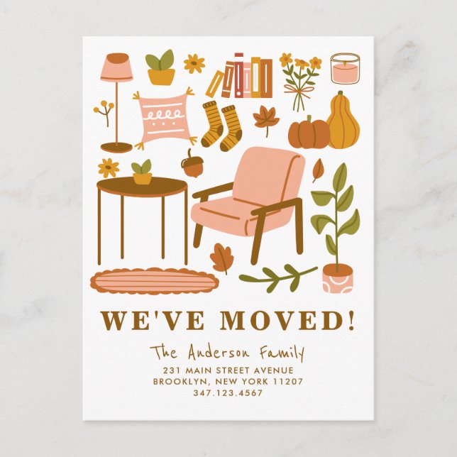 We Moved Boho Fall Home Thanksgiving Autumn Moving Announcement Postcard (Front)