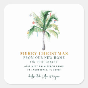 We Moved Christmas Holiday Palm Tree Moving Notice Square Sticker