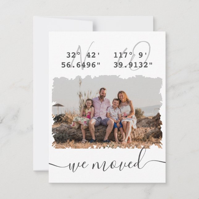 "We moved" DMS Coordinates Family Photo Moving Announcement (Front)