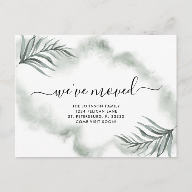 We Moved Dusty Green Palm Fronds New Home Announcement Postcard (Front)