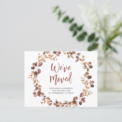 We Moved Dusty Rose Eucalyptus Wreath New Home Announcement Postcard