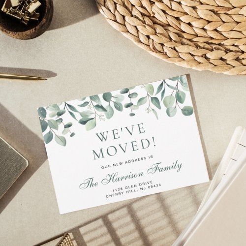 We Moved Eucalyptus Greenery Watercolor Moving Announcement