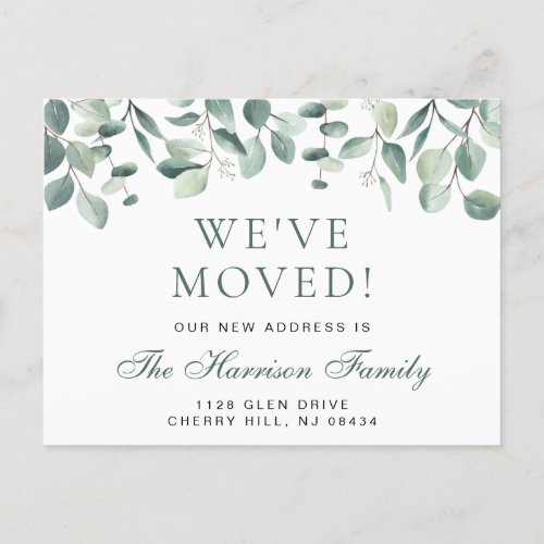 We Moved Eucalyptus Greenery Watercolor Moving Announcement Postcard