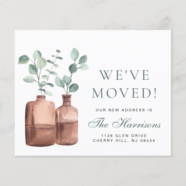 We Moved Eucalyptus Watercolor Moving Announcement (Front)