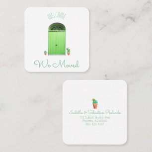 We Moved Green Doors Southwest Potted Cactus Square Business Card