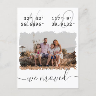 "We moved" Latitude Longitude Family Photo Moving Postcard