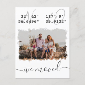 "We moved" Latitude Longitude Family Photo Moving Postcard
