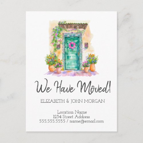 We Moved Mexican House Door Flowers Announcement Postcard
