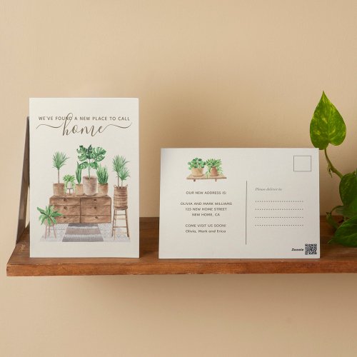 We Moved New Address Cute Boho Watercolor Plants Holiday Postcard