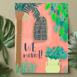 We Moved New Home Pink Garden Exotic Palm MOVING Postcard