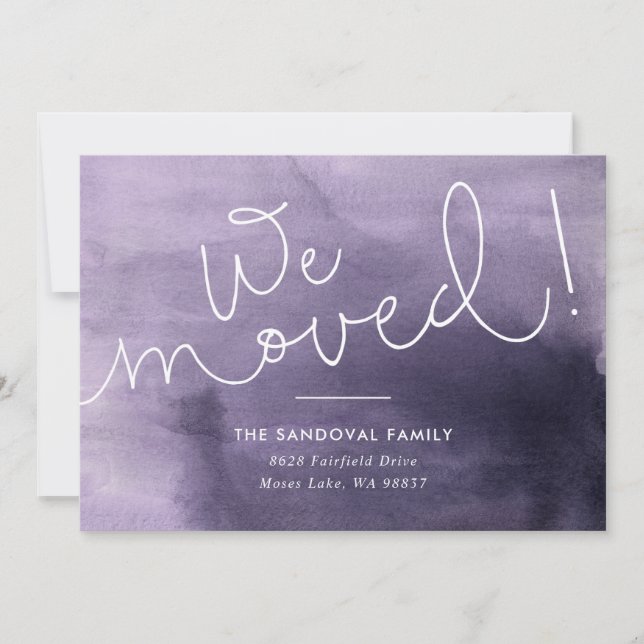 We Moved! Purple Hand-lettered New Address Announcement (Front)
