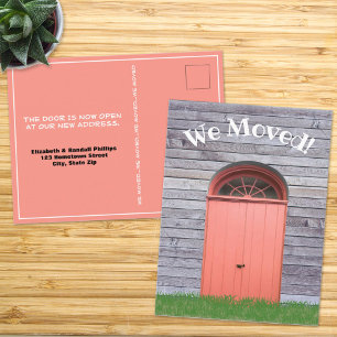 We Moved Rustic Weathered Wood Siding Coral Doors Postcard