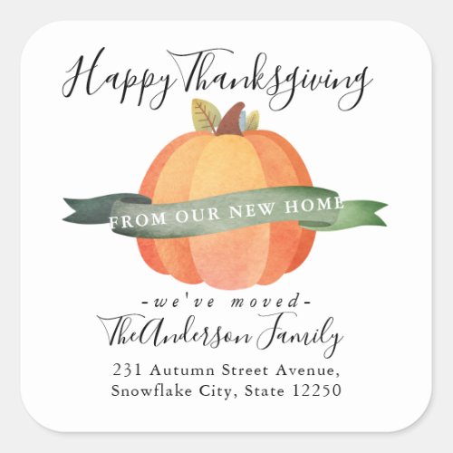 We Moved Thanksgiving Pumpkin Address Announcement Square Sticker