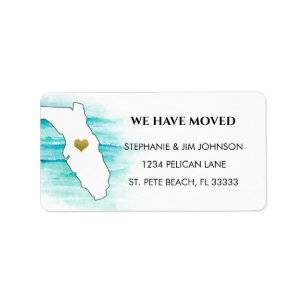 We Moved to Florida Gold Heart Return Address Label