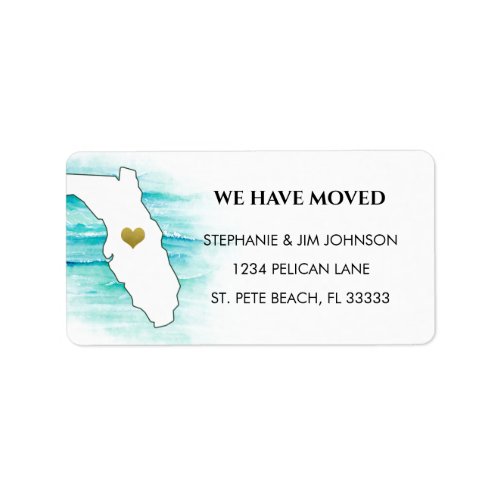 We Moved to Florida Gold Heart Return Address Label
