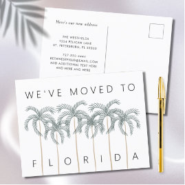Florida state map navy blue watercolor home moving announcement postcard