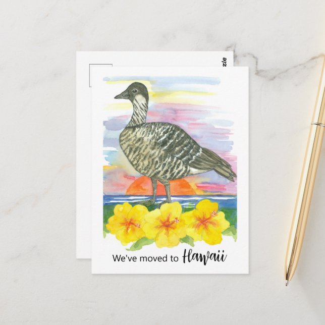 We Moved To Hawaii Nene Goose Hibiscus Postcard (Front/Back In Situ)