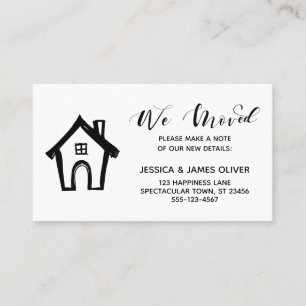 "We Moved" w/ Casual Hand Drawn House Black White Business Card