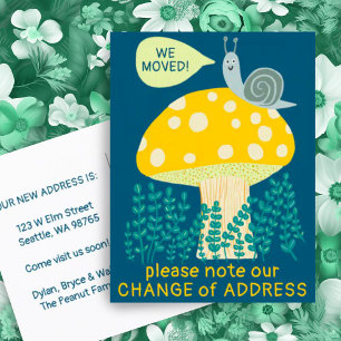 WE MOVED Whimsical Snail Magical Mushroom NEW HOME Postcard