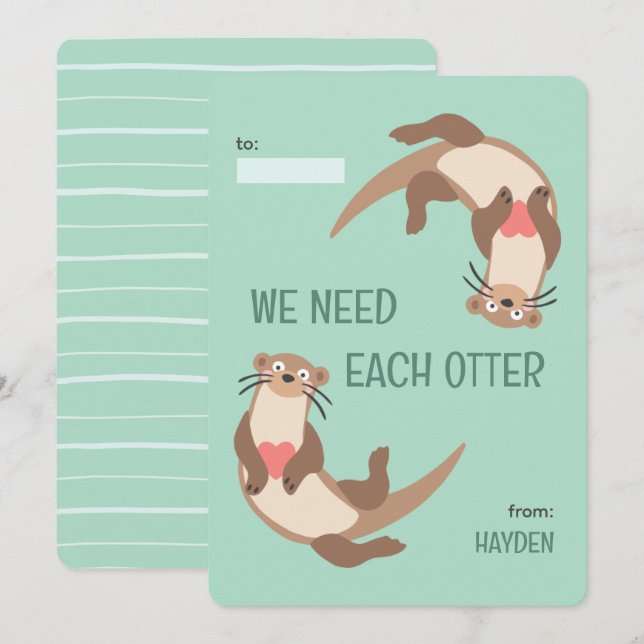 We need each otter classroom valentine's day card (Front/Back)