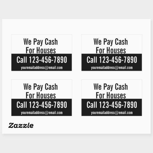 We Pay Cash For Houses Black and White Promotional Rectangular Sticker