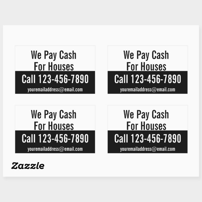 We Pay Cash For Houses Black and White Promotional Rectangular Sticker (Sheet)