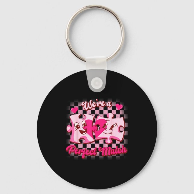 We’re A Perfect Match Love Puzzle Funny Valentines Keychain (Front)