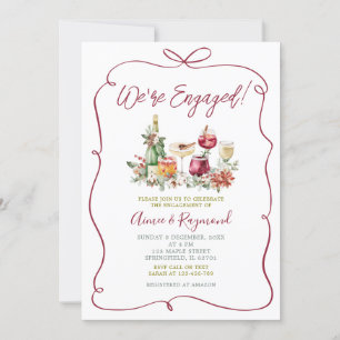 We’re Engaged Christmas Cocktail Hand Drawn Party Invitation