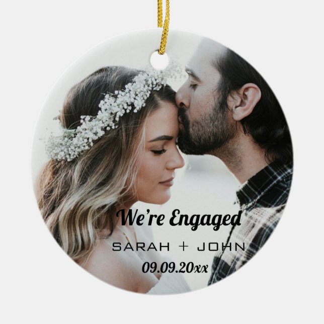 We’re Engaged Photo Personalised Ceramic Ornament (Front)