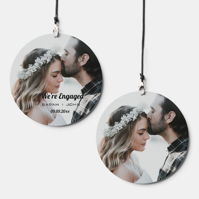 We’re Engaged Photo Personalised Ceramic Ornament Wind Chime (Front & Back)