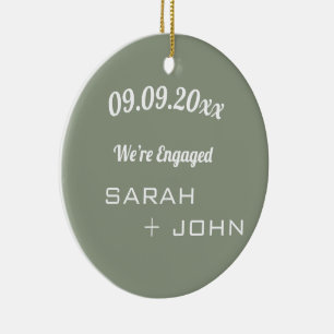 We’re Engaged Photo Sage Green & White  Ceramic Ornament