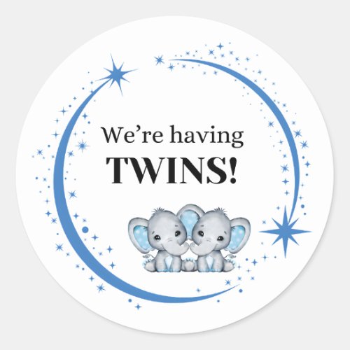 Were Having Twins Boys Blue Birth Announcement Classic Round Sticker