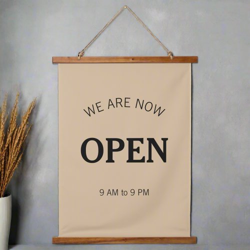 We re Now Open l Black Script Business Time Sign Hanging Tapestry