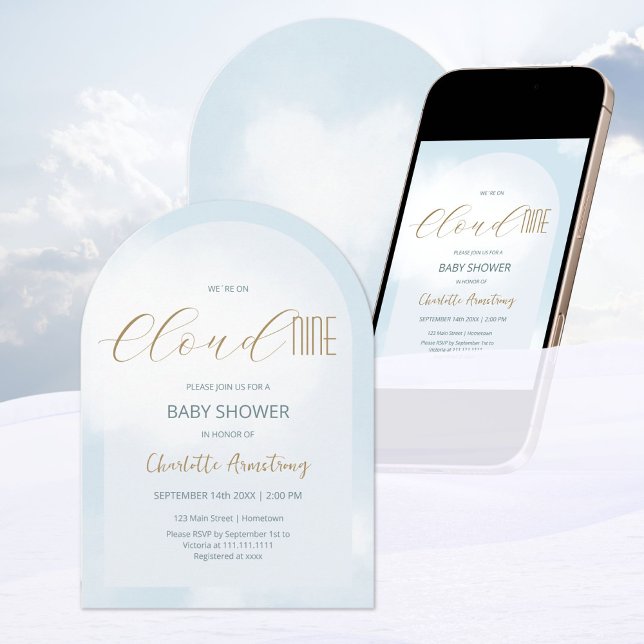 We´re on Cloud 9 Elegant Dreamy Blue Baby Shower Invitation (We´re on Cloud 9 Elegant Dreamy Blue Baby Shower Invitation ©Susanne Sachers - Sunny Mind 🌞)