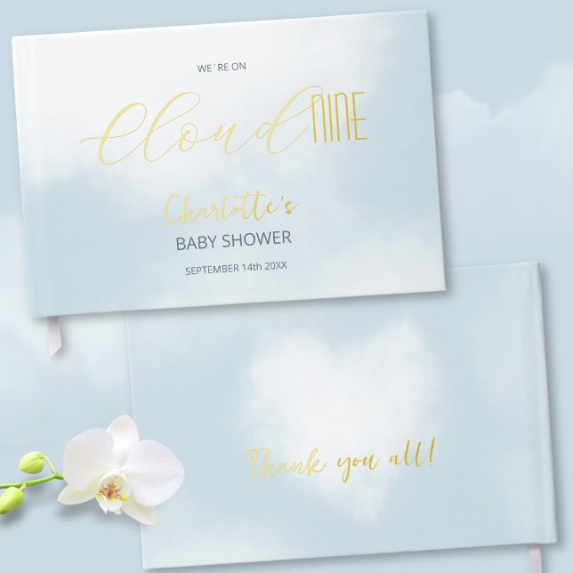 We´re on Cloud 9 Elegant Script Blue Baby Shower Foil Guest Book (We´re on Cloud 9 Elegant Script Blue Baby Shower Foil Guest Book ©Susanne Sachers - Sunny Mind 🌞)